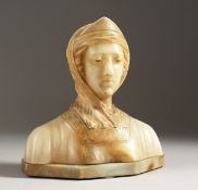 A GOOD 1920'S CONTINENTAL CARVED MARBLE BUST OF A YOUNG LADY. 6ins high.