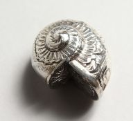 A SILVER NAUTILUS SHELL SNUFF/PILL BOX.