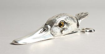 A SILVER PLATE DUCK LETTER CLIP.