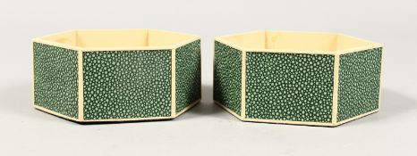 TWO DUBERRY & WHATSIT FAUX-SHAGREEN OCTAGONAL COASTERS. 4ins.
