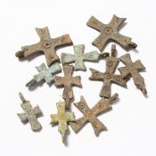 TEN SMALL ROMAN BRONZE CROSSES. 1.5ins long.
