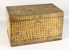 A 19TH CENTURY PRIMITIVE FOLK ART BOX with hinged lid with painted decoration. 20ins long.