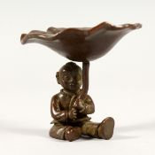 A SMALL JAPANESE BRONZE BOX with LILY PAD. 2.25ins high.