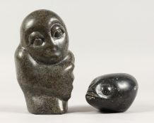 TWO AFRICAN CARVINGS, head signed R. MTEKI, and A FIGURE, signed B. TAKA.