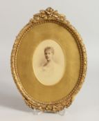 A GOOD OVAL GILT FRAME. 12ins x 8ins.