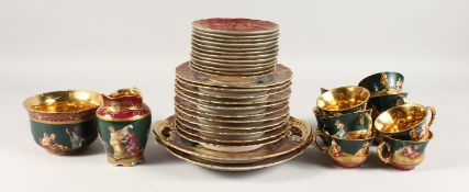 A GOOD VIENNA PORCELAIN TEA SET, CIRCA. 1920-1930, painted with classical scenes, comprising pair of