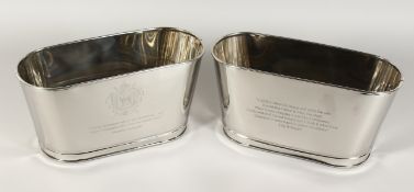 A PAIR OF SMALL SIZE BOLLINGER WINE COOLERS.