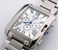 A CARTIER GENTLEMAN'S STAINLESS STEEL TANK ANGLAISE LARGE CHRONOGRAPH WRISTWATCH, with silvered