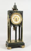 A GOOD 19TH CENTURY ARCHITECTURAL BRONZE GOTHIC DESIGN CLOCK, the movement with two dials 1-12 and a