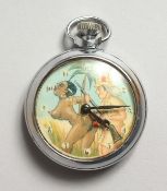 A DOXA CHROME EROTIC FACED POCKET WATCH.