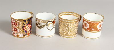 FOUR SPODE COFFEE CANS, one decorated with Imari pattern 1409, another with orange and gilt