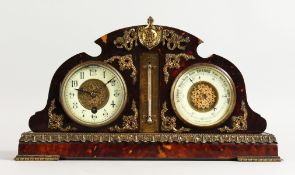 A VERY GOOD 19TH CENTURY FRENCH TORTOISESHELL CASE CLOCK, THERMOMETER AND BAROMETER, CIRCA. 1860.