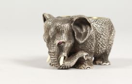 A RUSSIAN SILVER ELEPHANT SALT. Maker: IP. 2ins long.