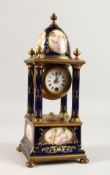 A SUPERB 19TH CENTURY VIENNA PORCELAIN AND GILT METAL CLOCK, the blue ground painted with Venus