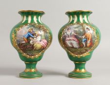 A PAIR OF FINE MID 19TH CENTURY COALPORT VASES in Sevres style, painted with Wattuesque of young