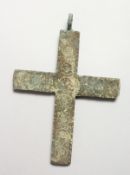A LARGE ROMAN BRONZE CROSS. 6ins long.