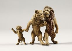 A COLD CAST LION FAMILY. 3ins.