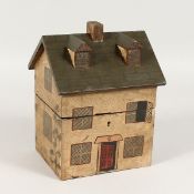 A PAINTED HOUSE TEA CADDY. 6.5ins wide.