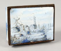 AN 18TH CENTURY FRENCH ENAMEL BOX AND COVER, landscapes views. 3ins x 2ins.