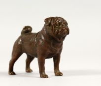 A SMALL BRONZE PUG DOG. 3ins long.