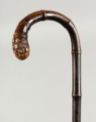 A VICTORIAN BAMBOO WALKING STICK. 2ft 10ins long.