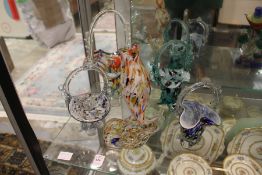 Murano glass, a flower basket and an unusual dish mounted with a fish.