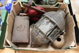 Various eastern items to include a hanging lamp etc.