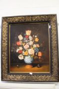 C. Sapent, a still life of flowers in a blue and white vase, oil on canvas laid onto board, in a