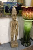 A large carved wood male nude figure, possible African.