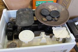 Kitchen scales and weights.