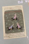 An Indian hand painted manuscript page, mounted but unframed.