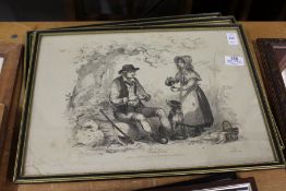 The Woodcutter and two other black and white prints.