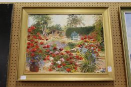 P. A. Hanmer, a colourful garden scene with flowers, oil on canvas.