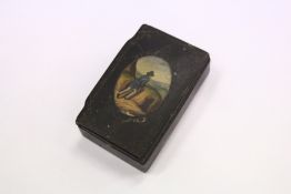 A small snuff box, late 19th century with a shooting scene.