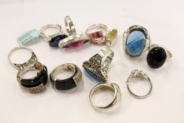 Eleven various silver rings.
