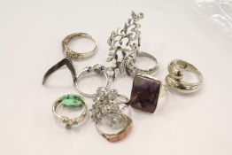 Ten various silver rings.