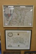 Early part hand-coloured map, framed and glazed, together with a later map of Jersey.