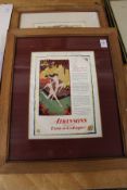 Two colourful advertising prints, framed and glazed.