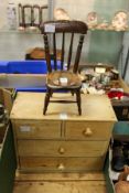 A miniature Windsor chair and a small pine chest.