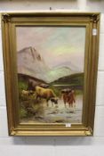 Highland Cattle at a Watering Hole oil on canvas.