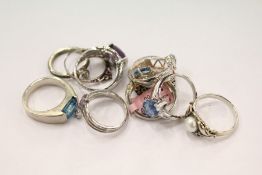 Ten various silver rings.