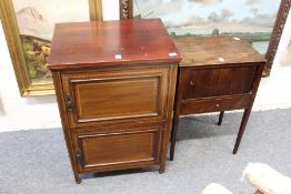 A 19th century mahogany pot cupboard with tambour sliding door together with an Edwardian two door