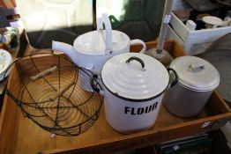 Kitchenalia to include an enamel flour bin.