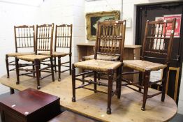 A good, unusual set of six 19th century ash spindle back dining chairs with rush seats.