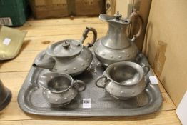 A pewter tea service with tray.