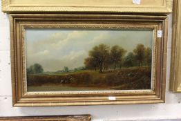A 19th century rural landscape with figures by a pond, oil on canvas.
