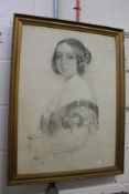 A black and white print of a young Victoria.