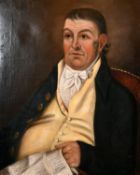 English school, circa 1820, A half length portrait of a seated gentleman holding a manuscript,