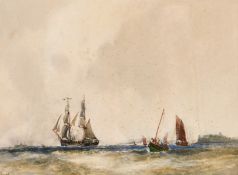 F. H. Mason (1875-1965) British, A marine scene with ships at full sail on choppy waters,