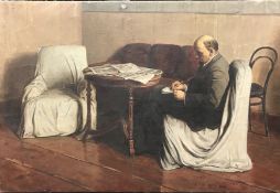 20th Century Russian School, A scene of Lenin seated and working by a table, oil on canvas,